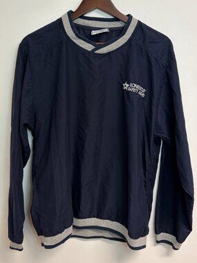 Men's Vintage Lee Windbreaker Navy Blue Pullover Jacket S Long Sleeve Gray Trim